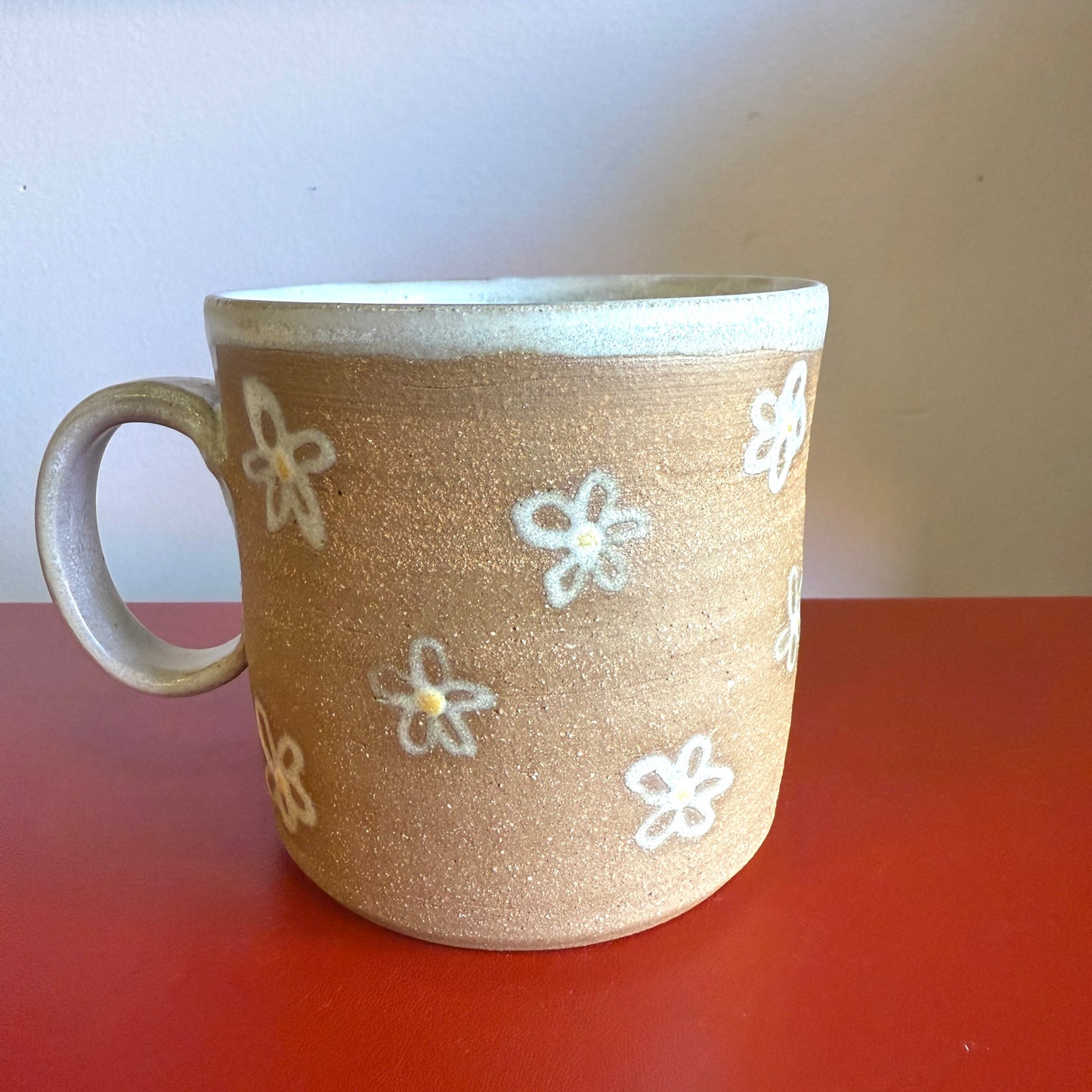 Hand-Thrown Ceramic Mug with Retro Daisy Motif #2 - Made in Stoughton!