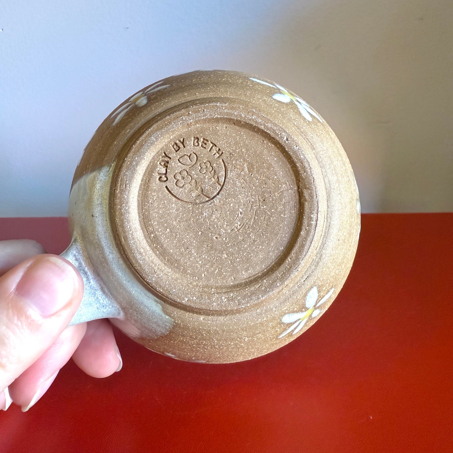 Hand-Thrown Ceramic Teacup with Retro Daisy Motif - Made in Stoughton!