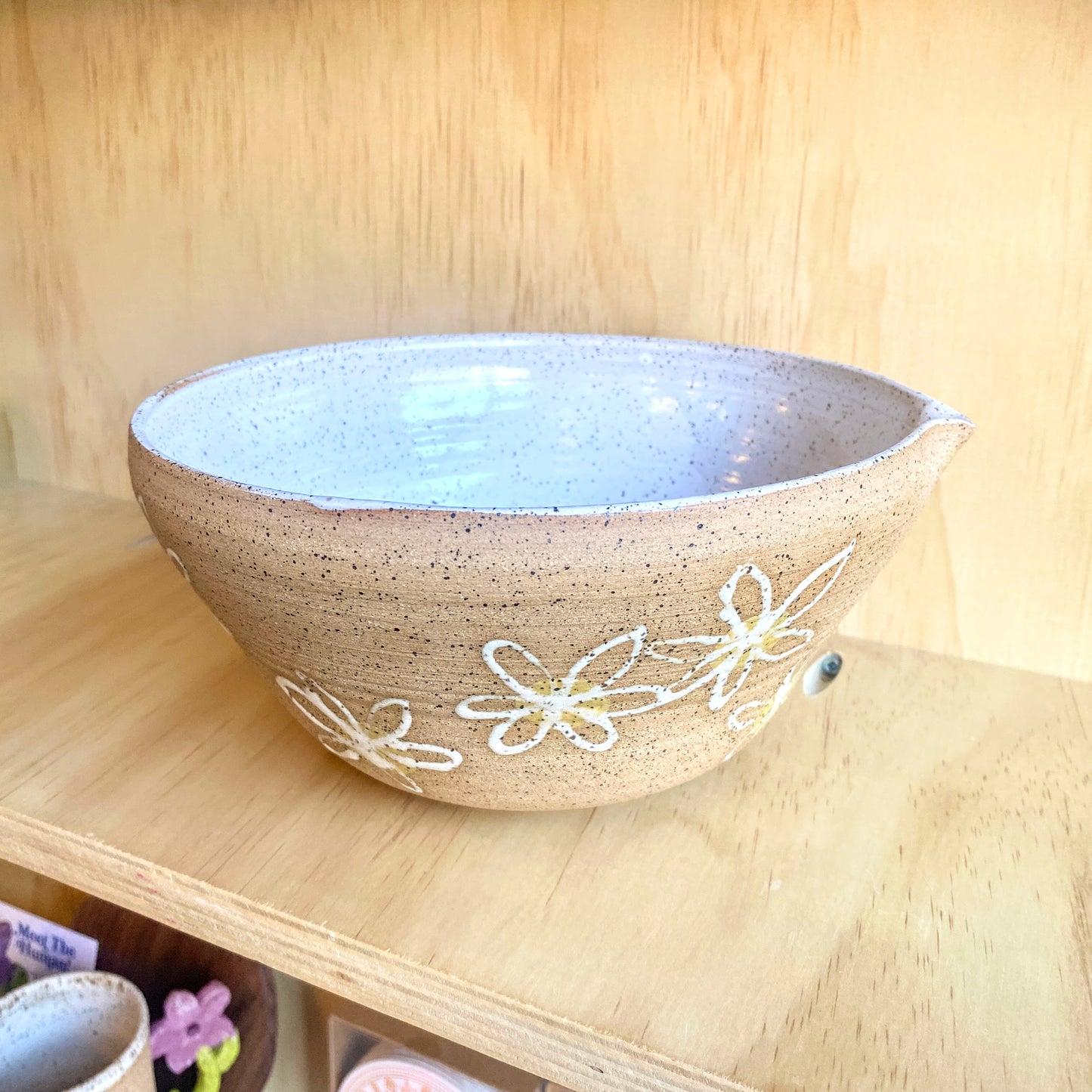Hand-Thrown Mixing Bowl with Daisies - Made in Stoughton!