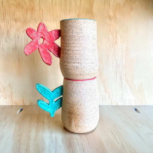 Hand-Thrown Stacking Set of Two Flower Mugs - Made in Stoughton!