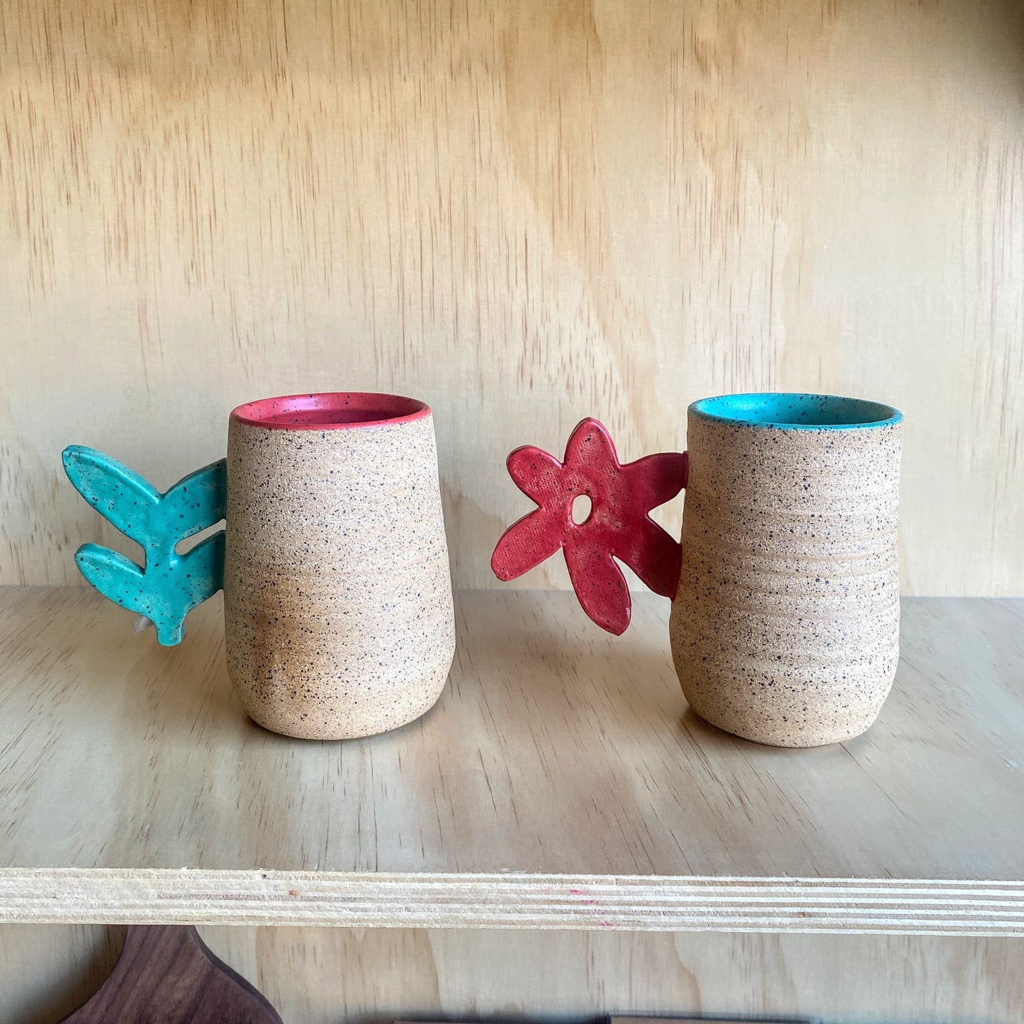 Hand-Thrown Stacking Set of Two Flower Mugs - Made in Stoughton!