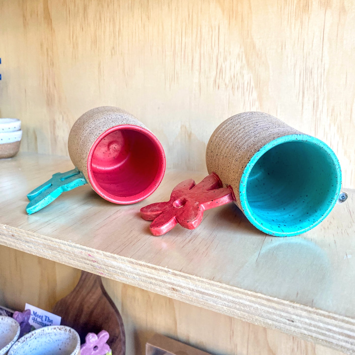 Hand-Thrown Stacking Set of Two Flower Mugs - Made in Stoughton!