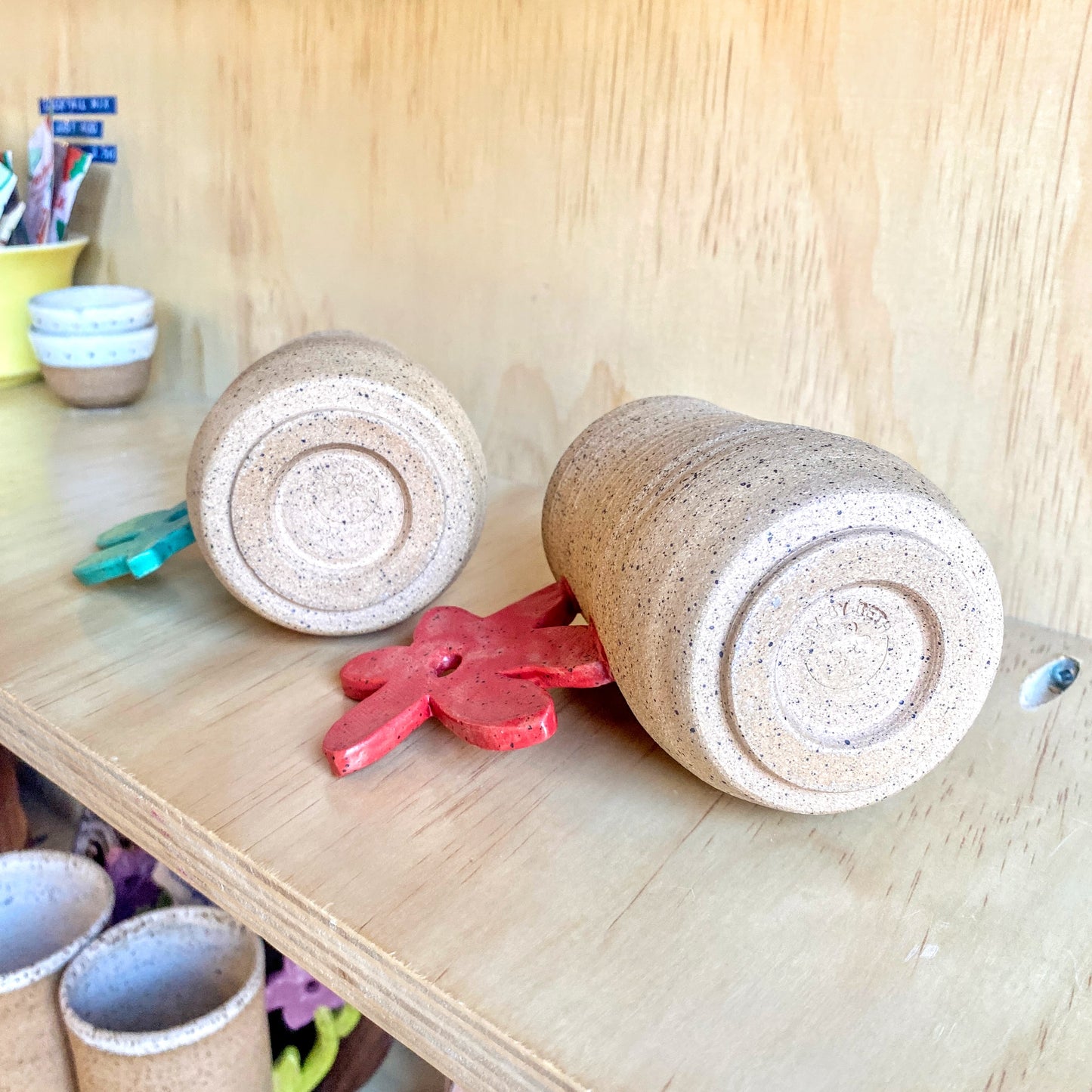 Hand-Thrown Stacking Set of Two Flower Mugs - Made in Stoughton!