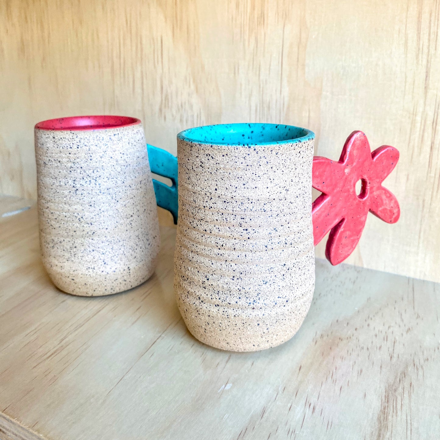Hand-Thrown Stacking Set of Two Flower Mugs - Made in Stoughton!