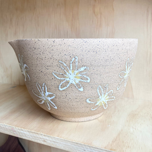 Hand-Thrown Mixing Bowl with Daisies and Matte Interior Glaze - Made in Stoughton!