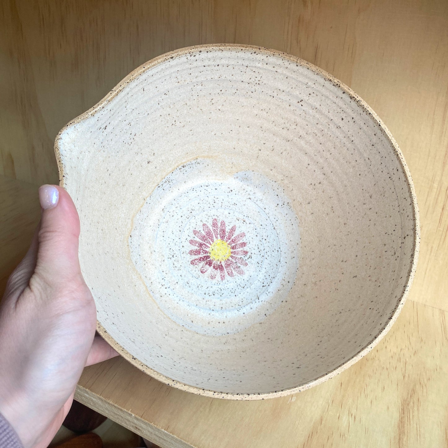 Hand-Thrown Mixing Bowl with Daisies and Matte Interior Glaze - Made in Stoughton!