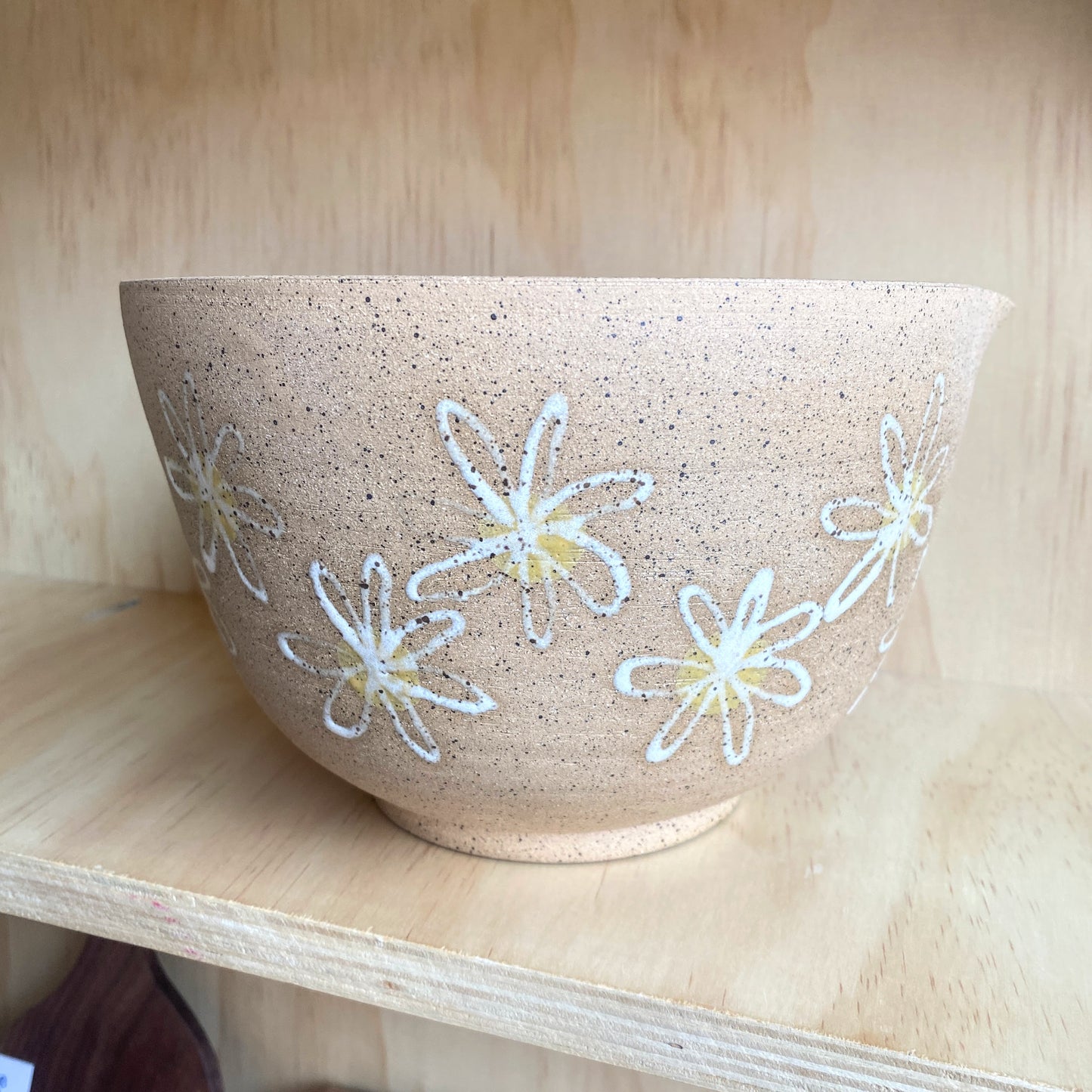Hand-Thrown Mixing Bowl with Daisies and Matte Interior Glaze - Made in Stoughton!