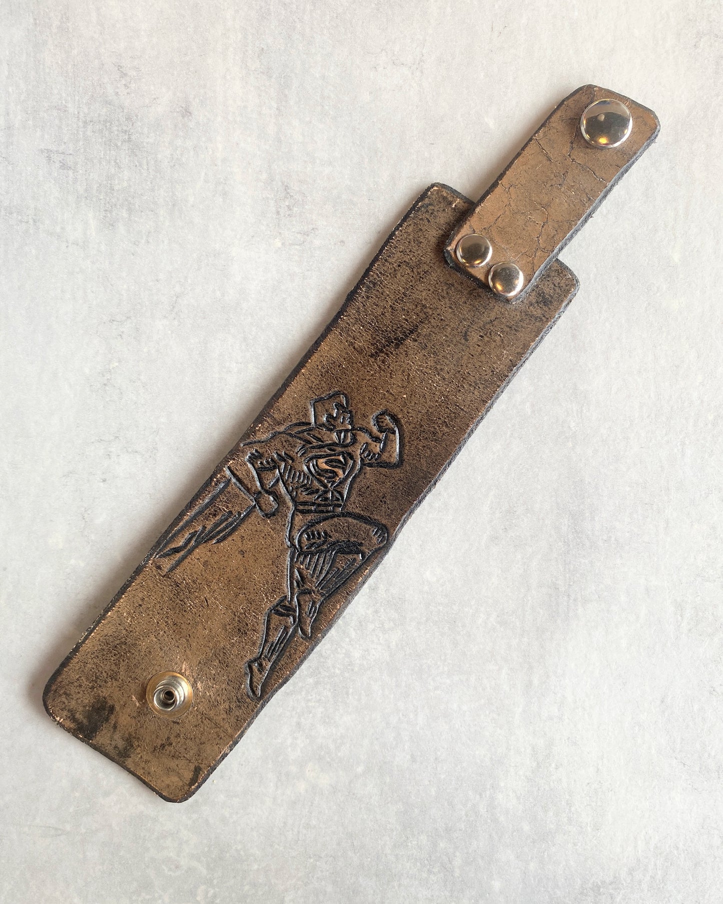 "Superman" Hand-tooled Leather Bracelet by Lara