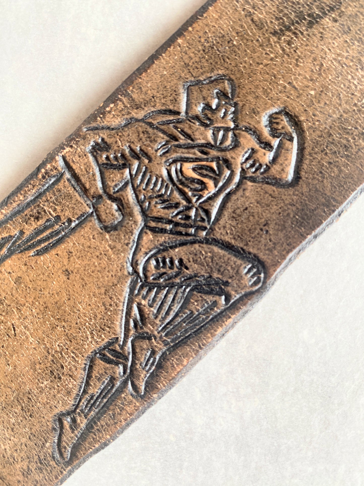 "Superman" Hand-tooled Leather Bracelet by Lara