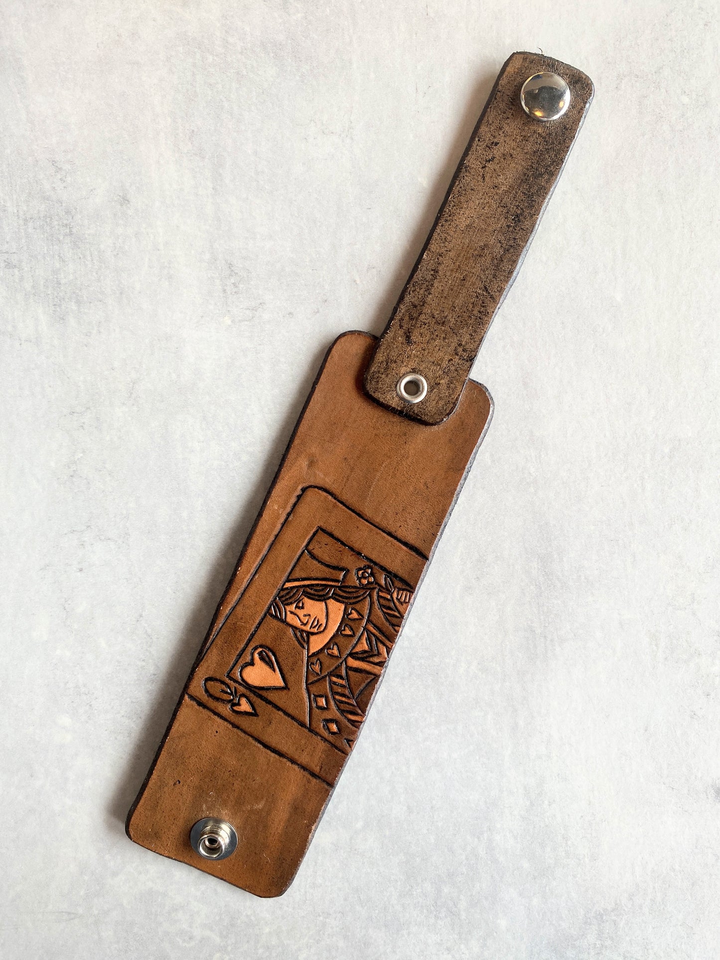 "Queen of Hearts" Hand-tooled Leather Bracelet by Lara