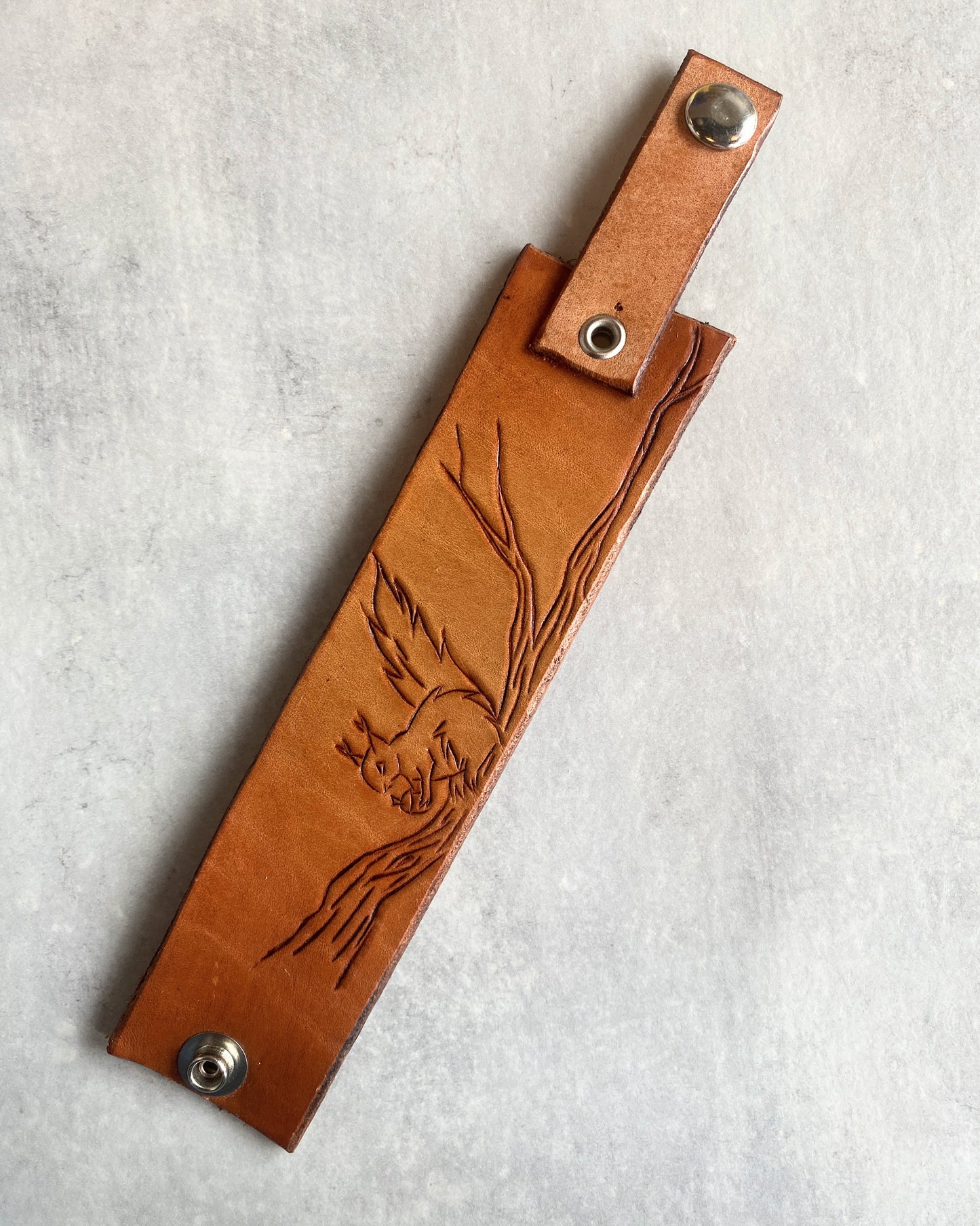 "Squirrel on a Branch" Hand-tooled Leather Cuff Bracelet by Lara