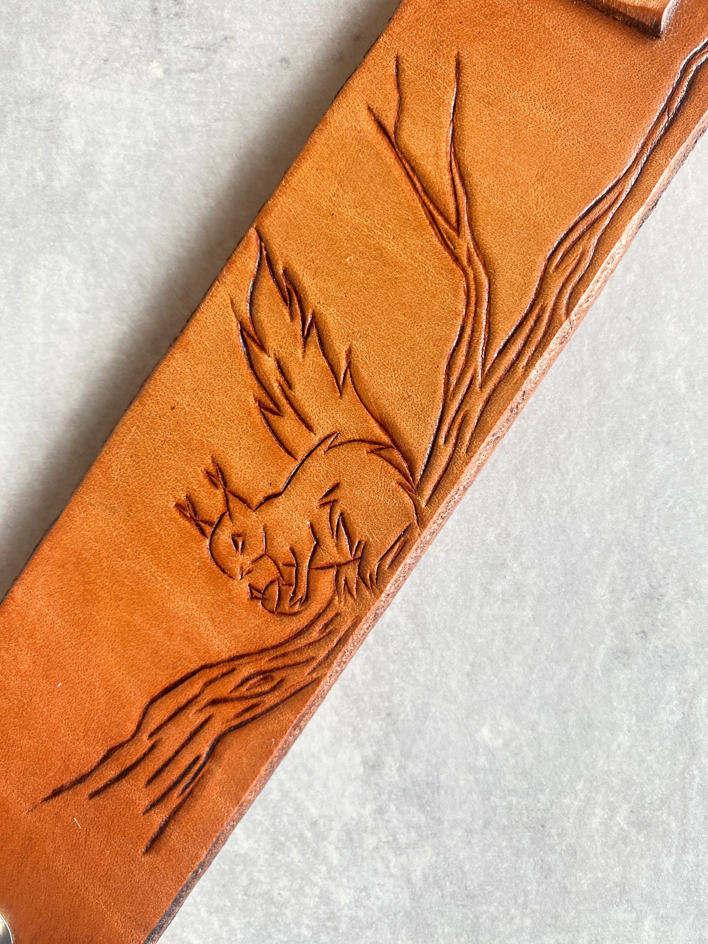 "Squirrel on a Branch" Hand-tooled Leather Cuff Bracelet by Lara