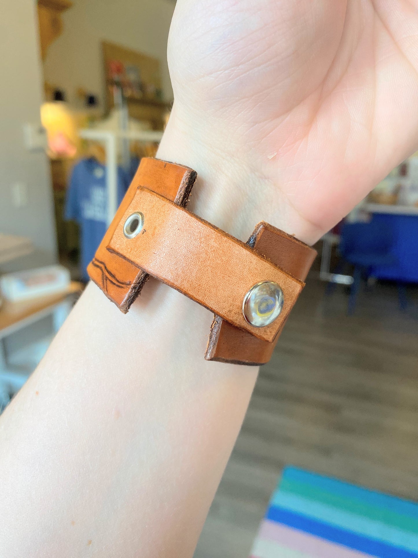 "Squirrel on a Branch" Hand-tooled Leather Cuff Bracelet by Lara