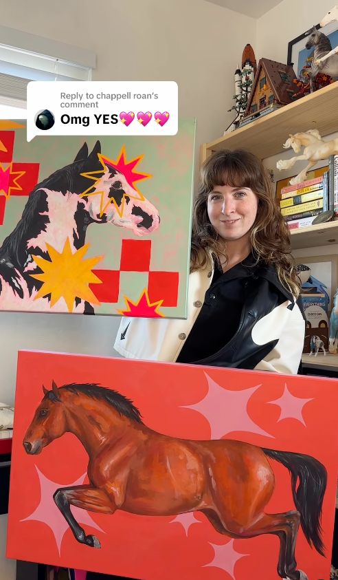 Jumping Horse with Starbursts on Chartreuse Background - 8"x10" Art Print