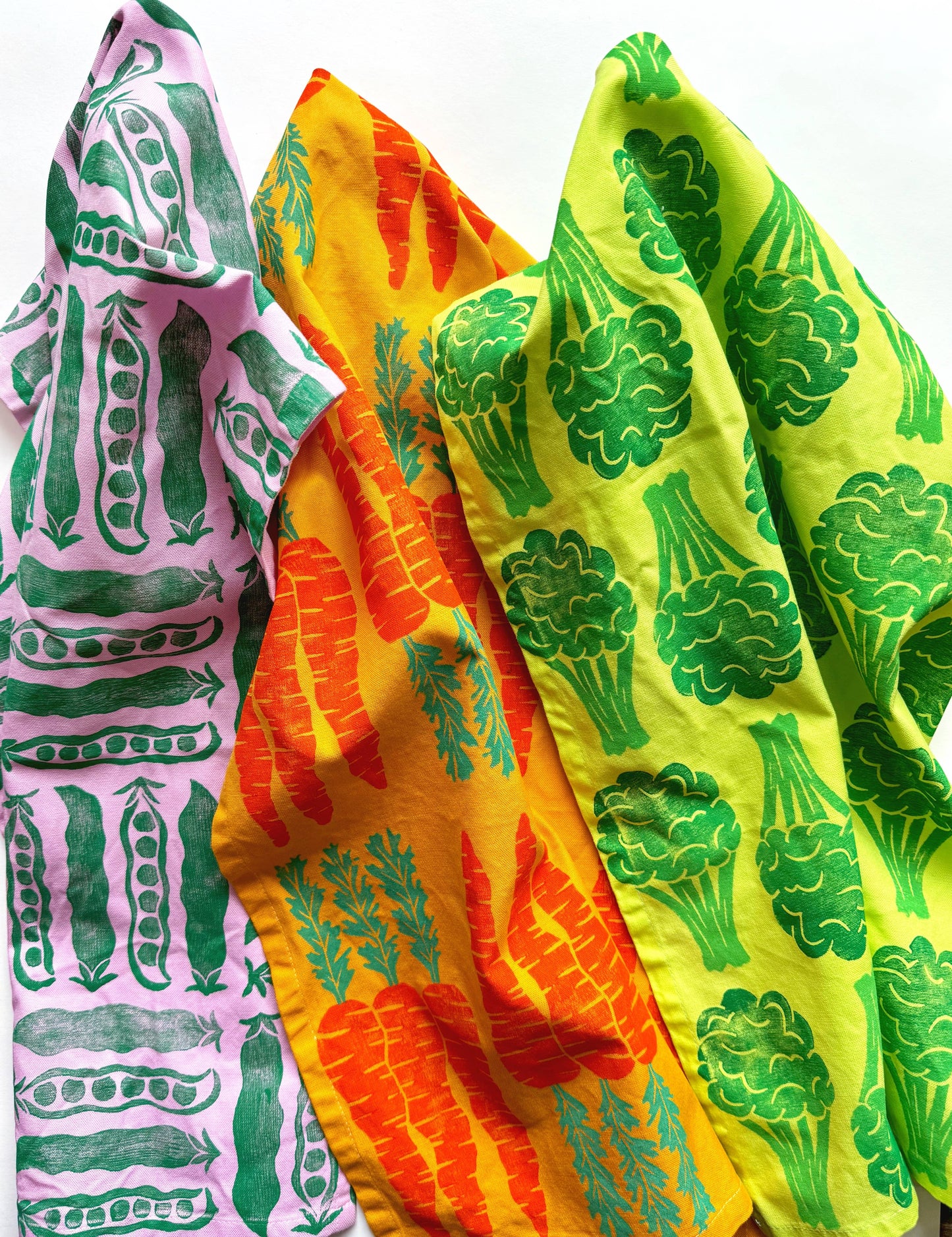"Pea Pods" Hand Block Printed Tea Towel