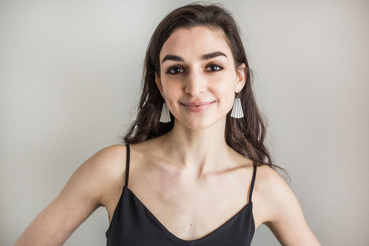 Pinstripe Fan Porcelain Drop Earrings by Jenna Vanden Brink