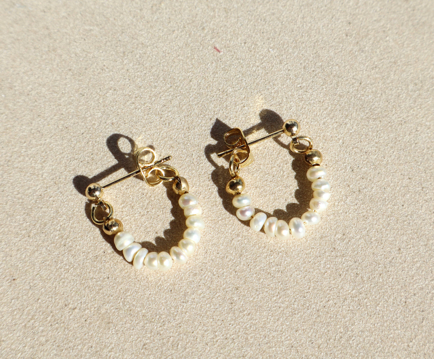 14k Gold Fill Dainty Freshwater Pearl Hoop Earrings