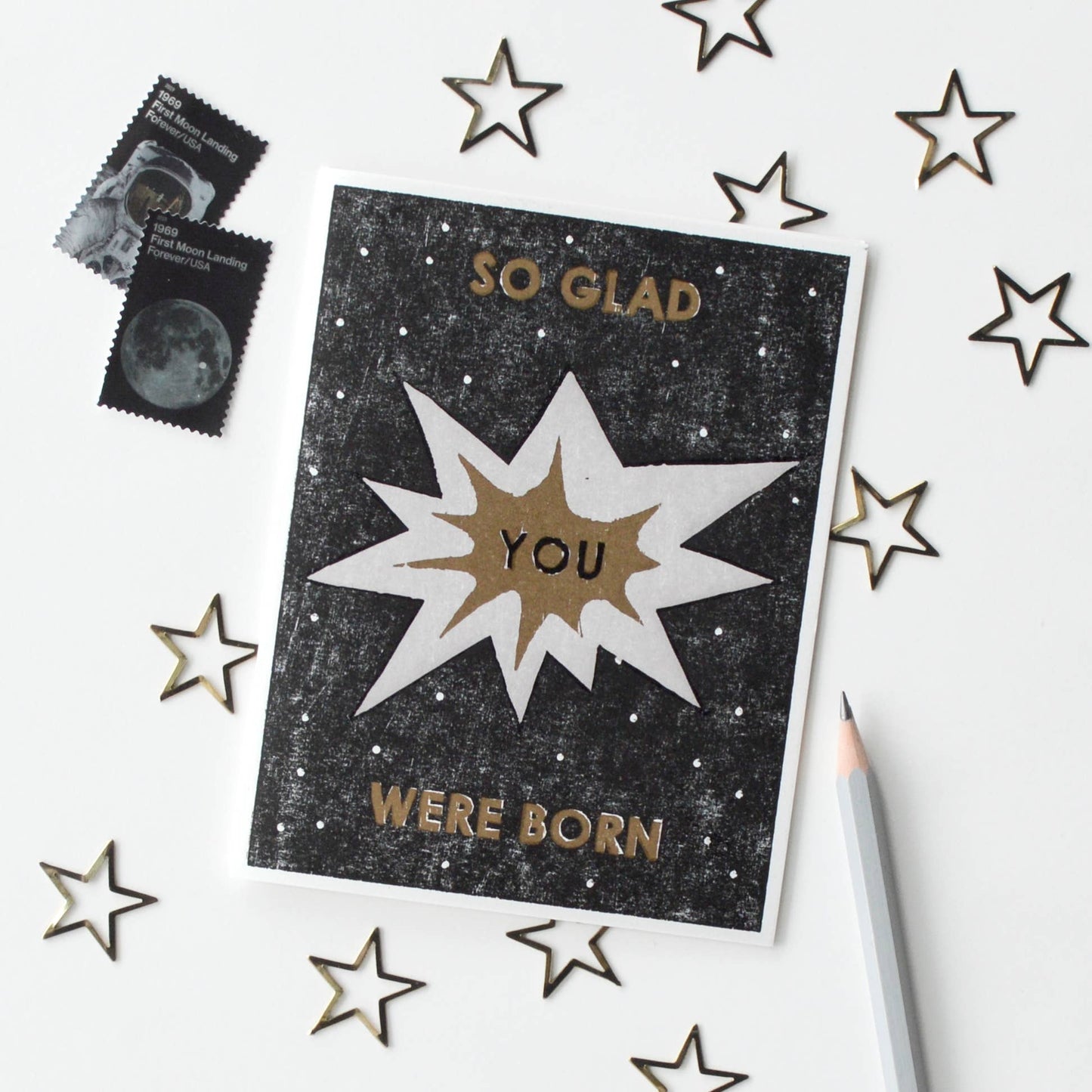 "So Glad You Were Born" Cosmos Letterpress Birthday Card