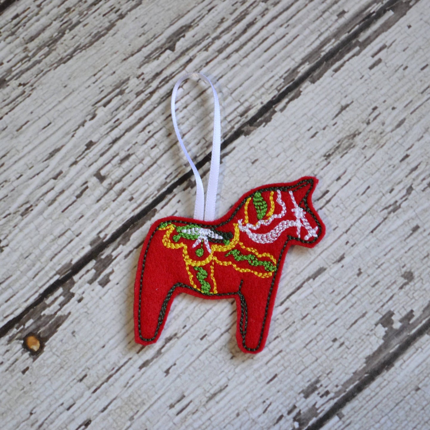 Scandinavian Dala Horse Embroidered Felt Holiday Ornament