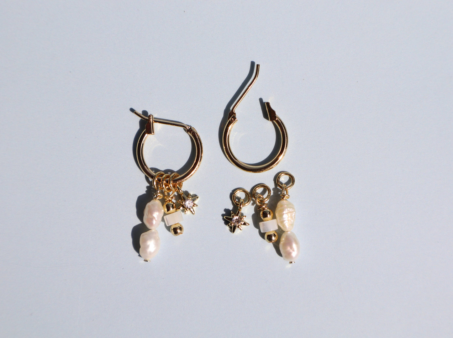 14k Gold Fill Charm Hoop Earrings - Coastal Pearl Mix