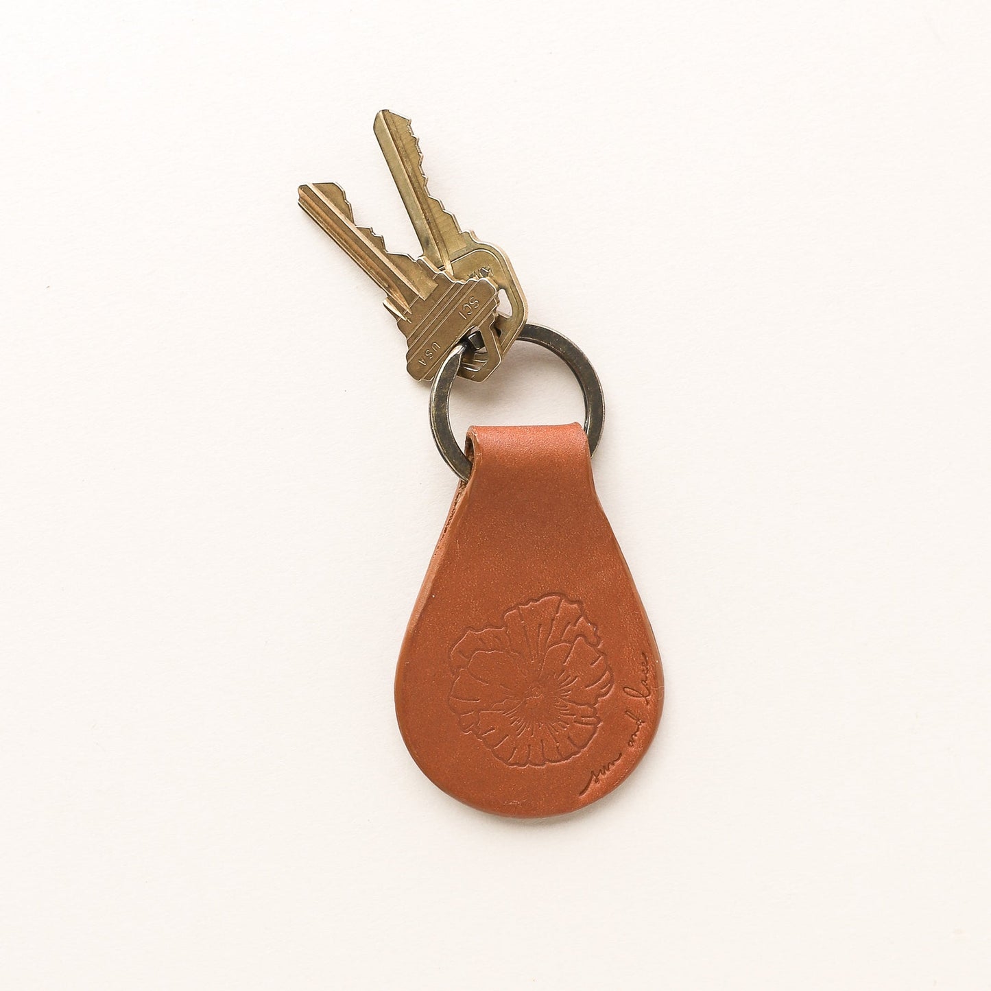Handmade in Stoughton leather keychain - daisy