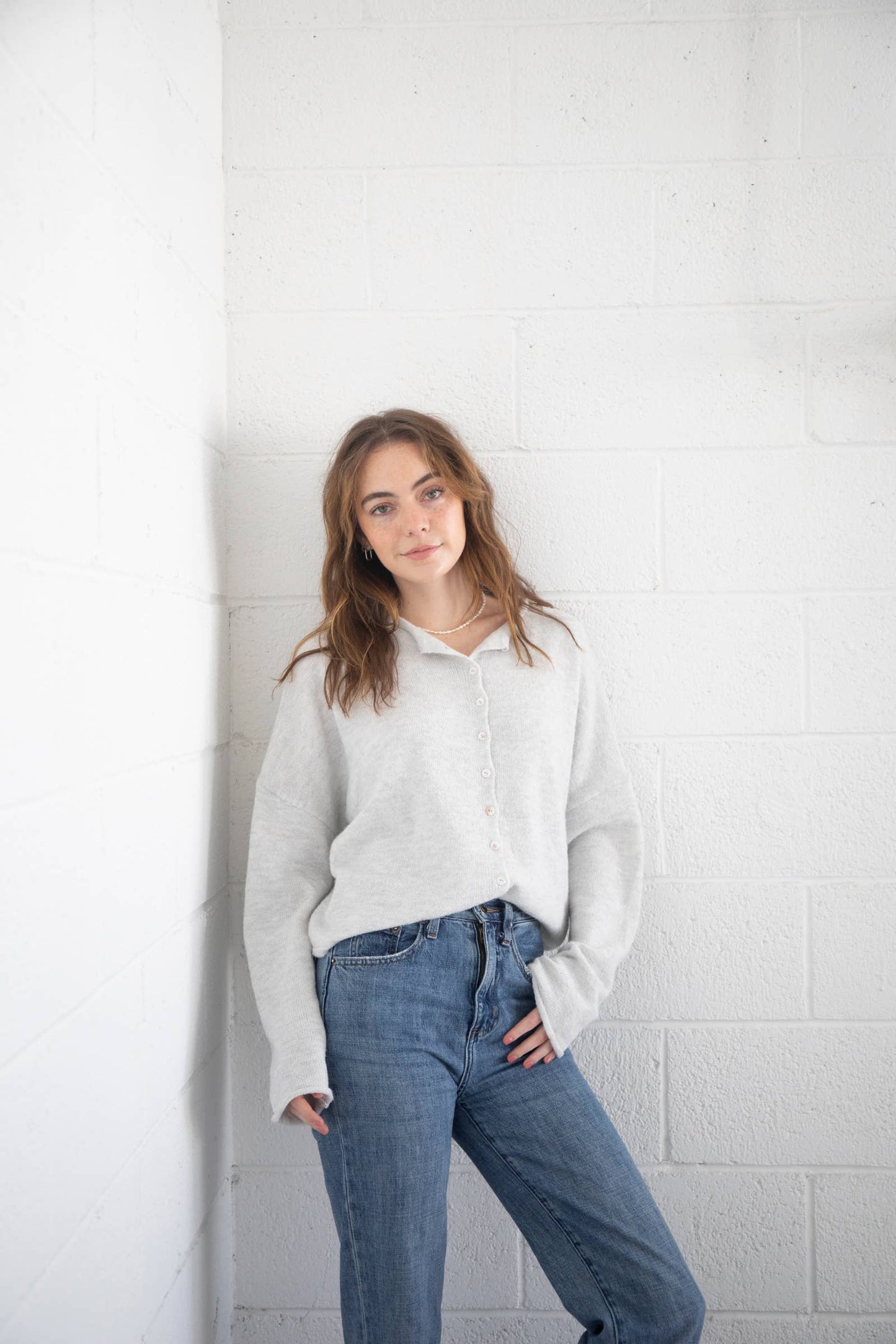 Lightweight Cozy Piper Cardigan by Things Between - Light Heather Grey