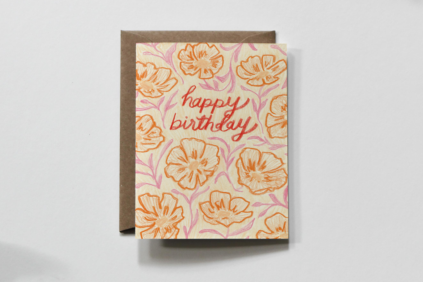 Orange & Pink Petunias Happy Birthday Greeting Card
