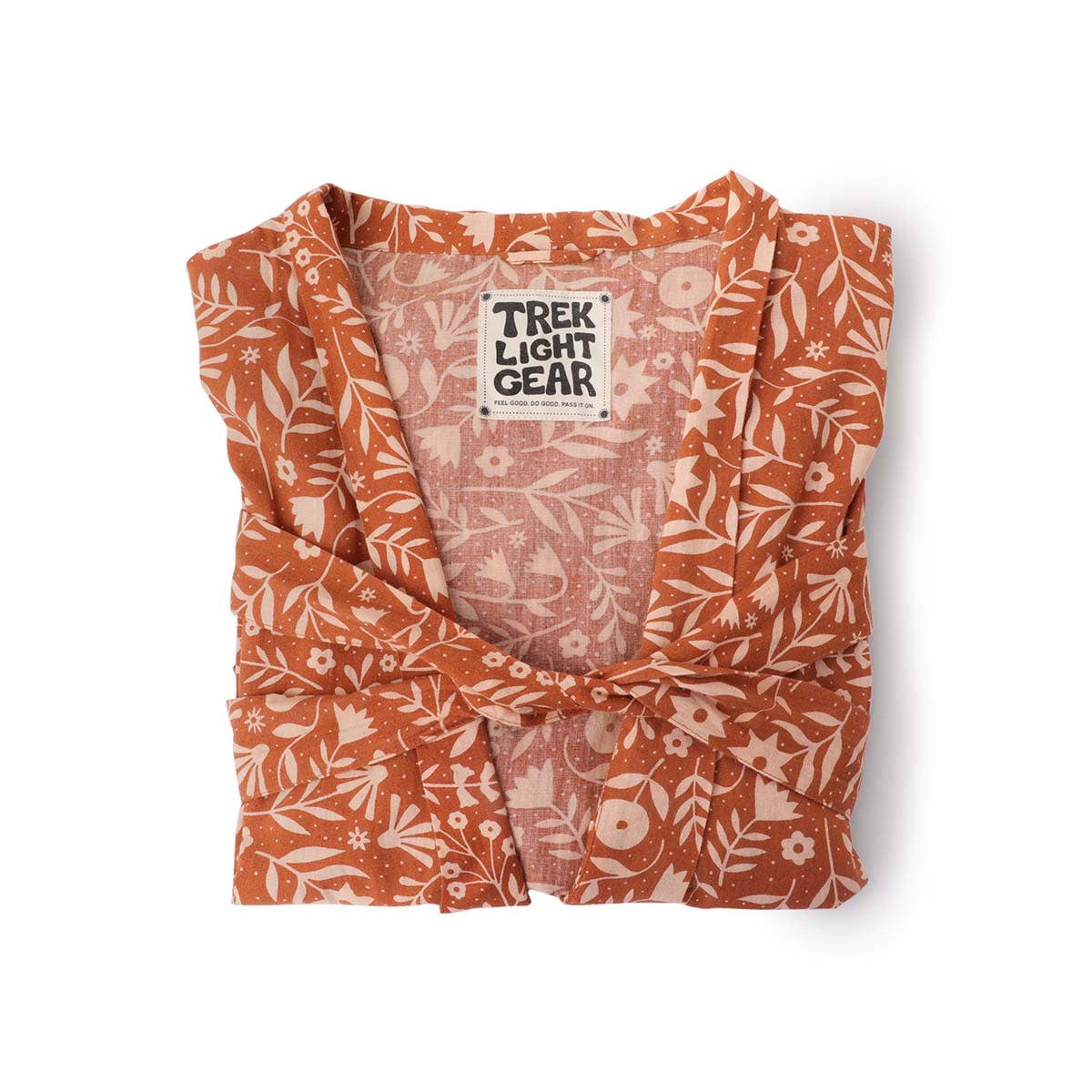 Handwoven Cotton Kimono-Style Robe - Meadow Print on Rust