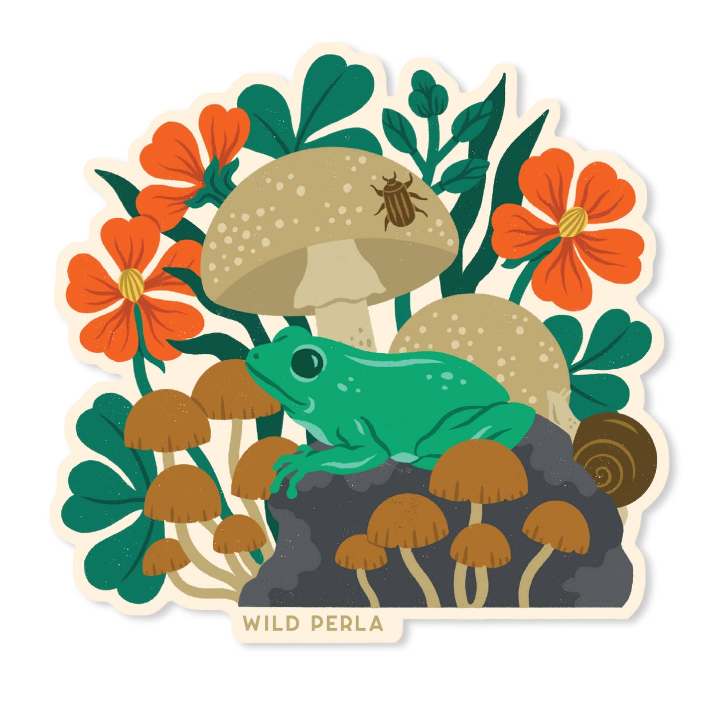 Forest Frog And Mushrooms Vinyl Sticker