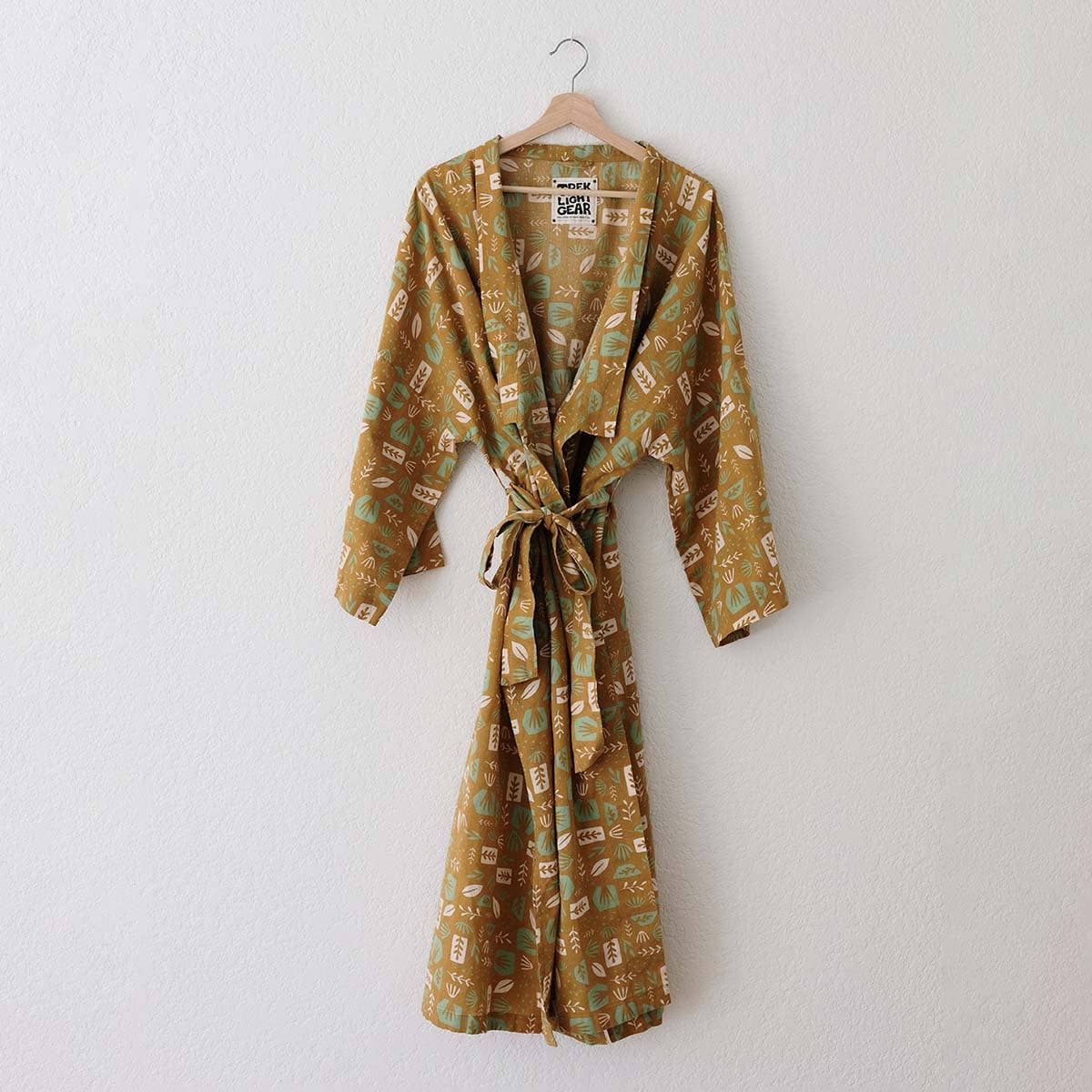 Handwoven Cotton Kimono-Style Robe - Agave Print on Mustard