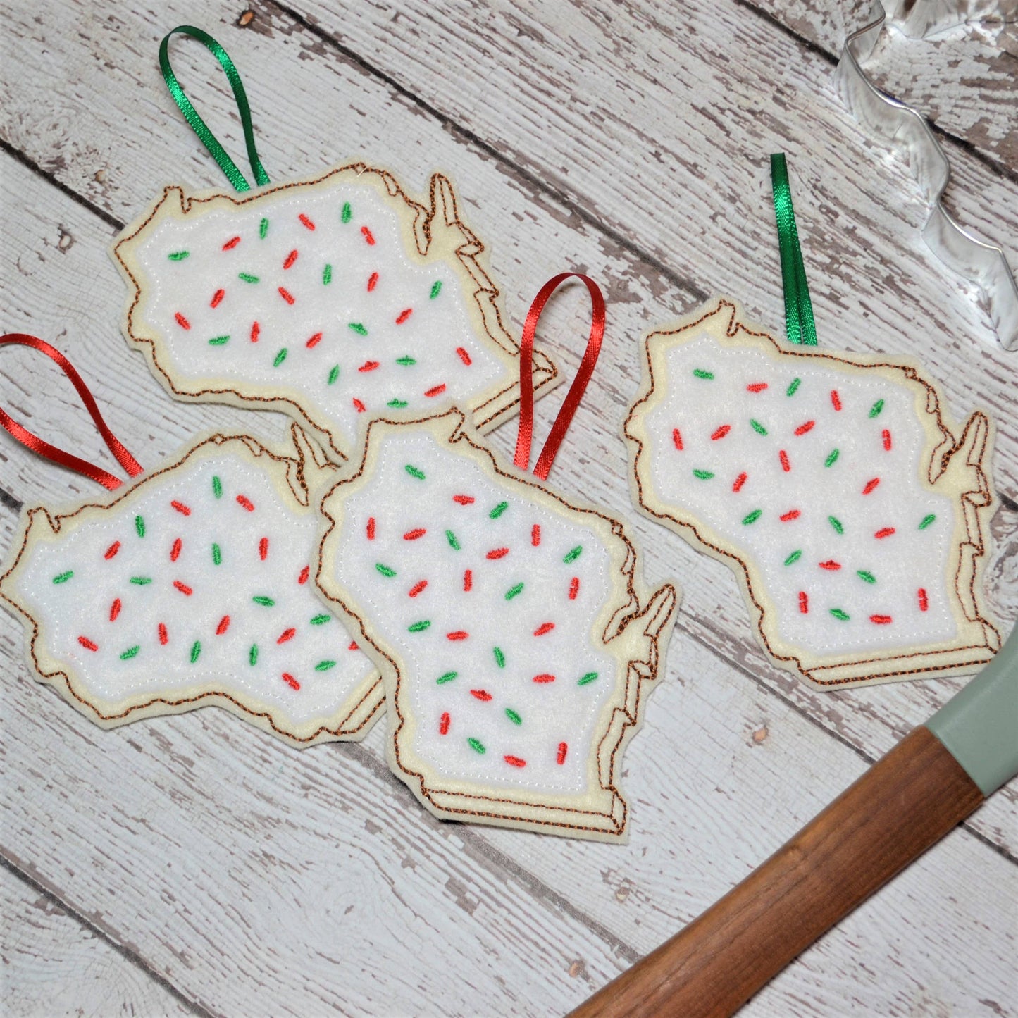 Wisconsin Sugar Cookie Embroidered Felt Christmas Ornament