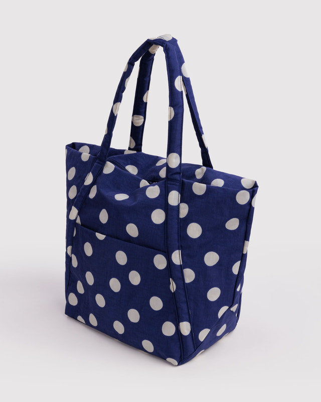 BAGGU Cloud Bag Roomy Packable Tote in Navy and Cream Polka Dot