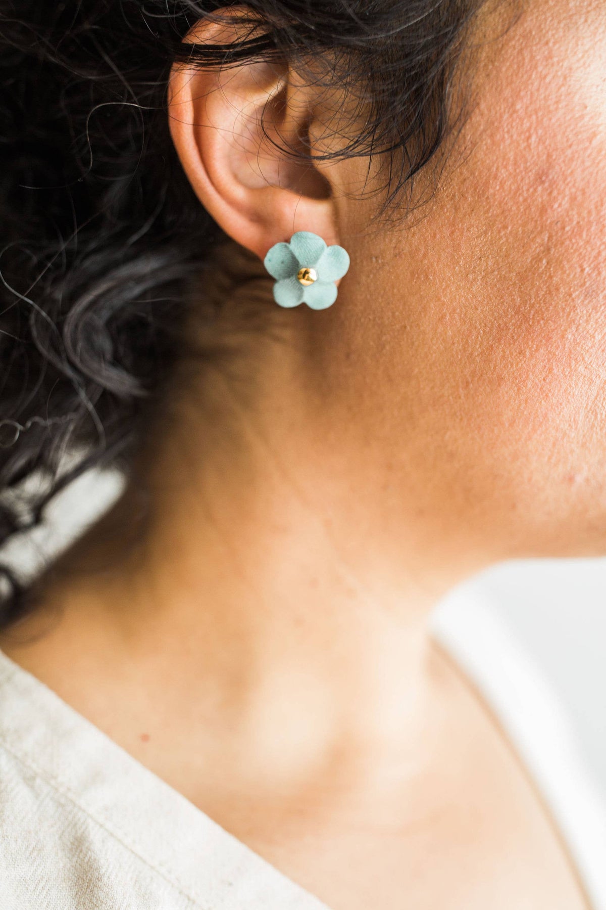 Flower Stud Earrings in Porcelain and Gold Luster by Jenna Vanden Brink