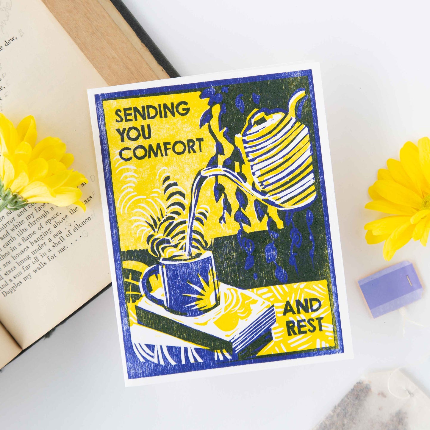"Sending You Comfort and Rest" (Hot Tea and a Good Book) Letterpress Card