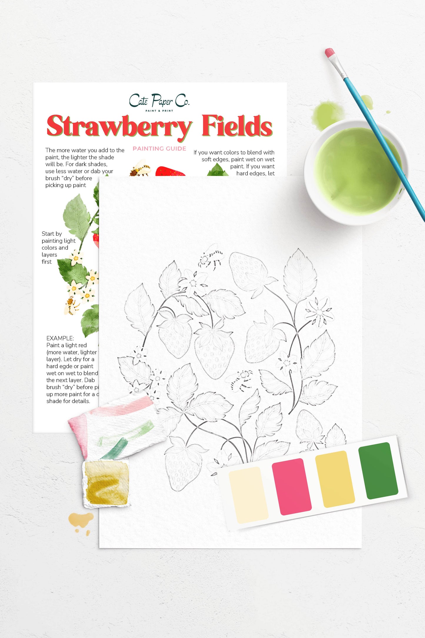 Strawberry Fields Watercolor Painting Kit (Beginner Friendly)
