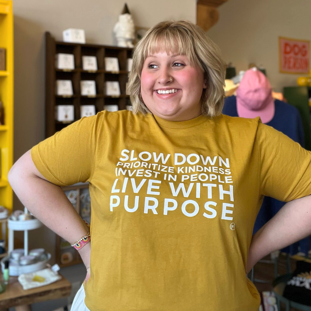 Slow Down Mantra Unisex T-Shirt in Mustard