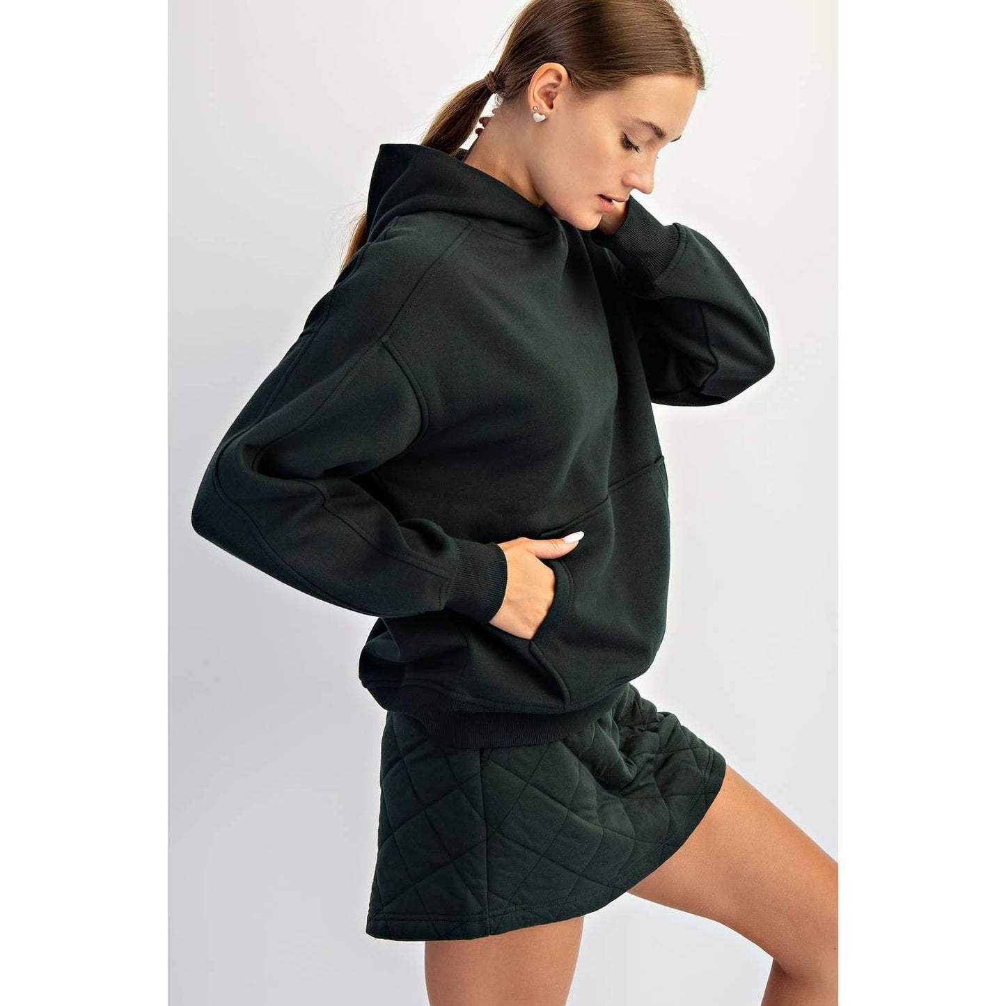 Fleeced Terry Oversized Hoodie - Dark Cherry