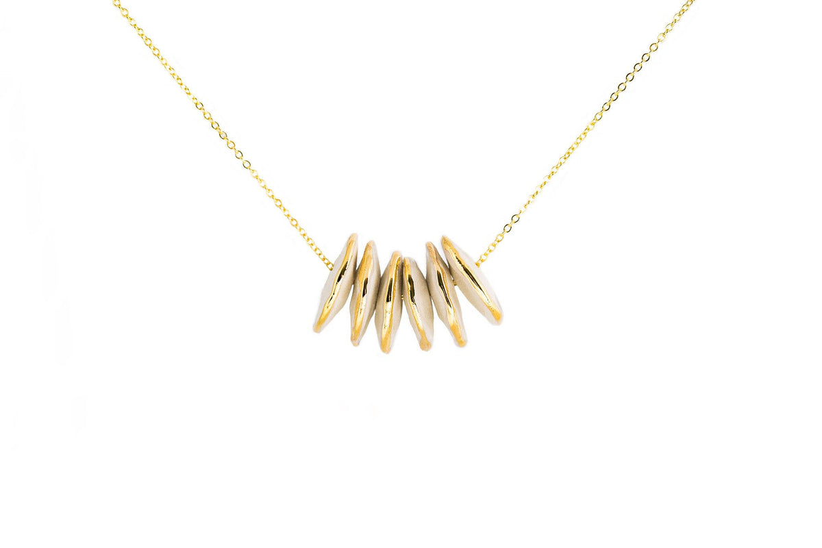 Pinched Bead Necklace Porcelain and Gold Luster Necklace by Jenna Vanden Brink