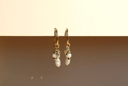 14k Gold Fill Charm Hoop Earrings - Coastal Pearl Mix