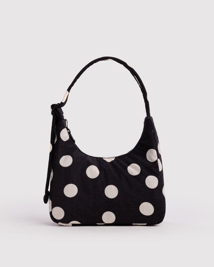 BAGGU Mini Nylon Shoulder Bag in Black and Cream Polka Dot