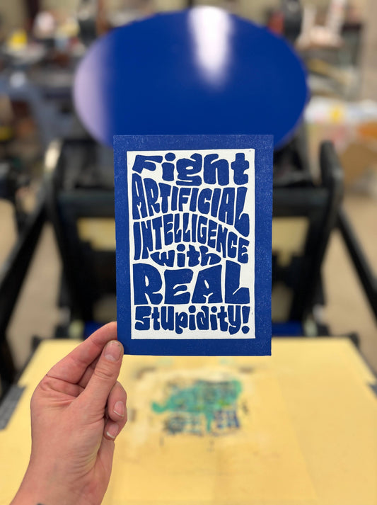 Fight AI 5"x7" Linocut Print