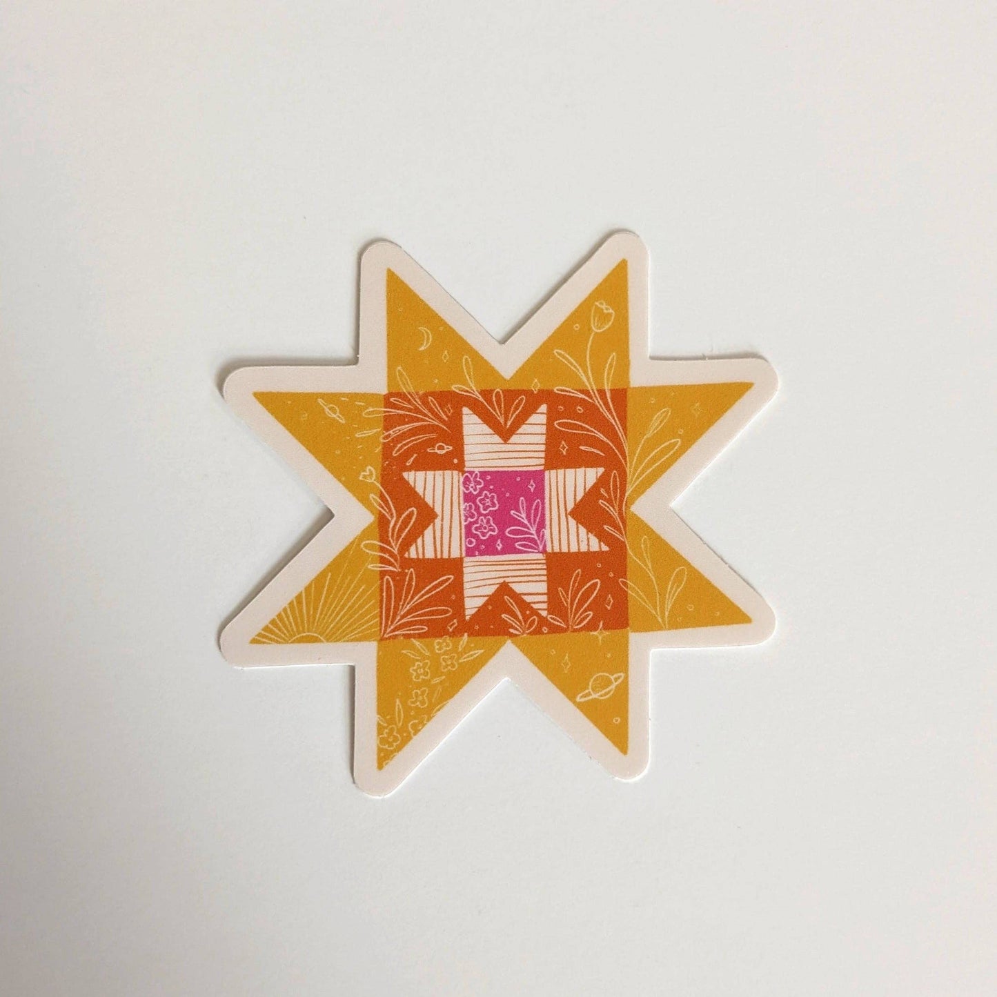 Bright Colored Quilt Star Vinyl Sticker