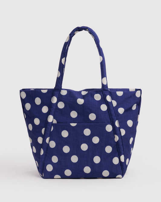 BAGGU Cloud Bag Roomy Packable Tote in Navy and Cream Polka Dot