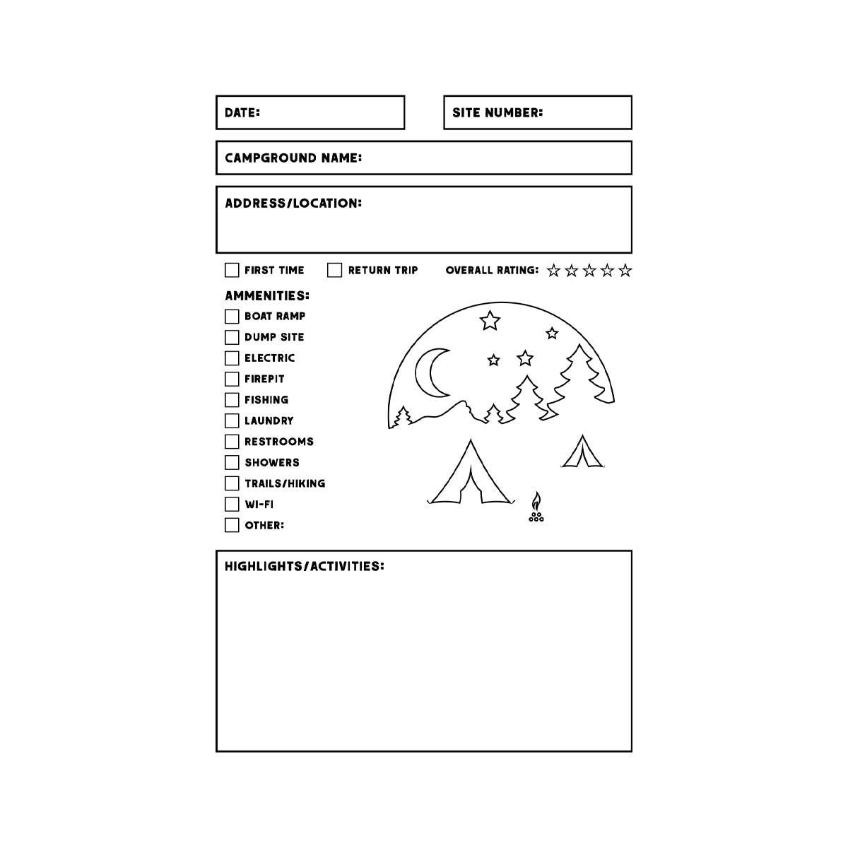 Camping Experience Passport / Logbook - Two 20-Page Books