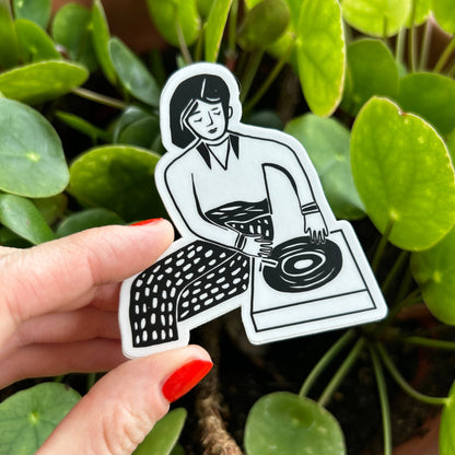 DJ Gal Vinyl Sticker (B&W)