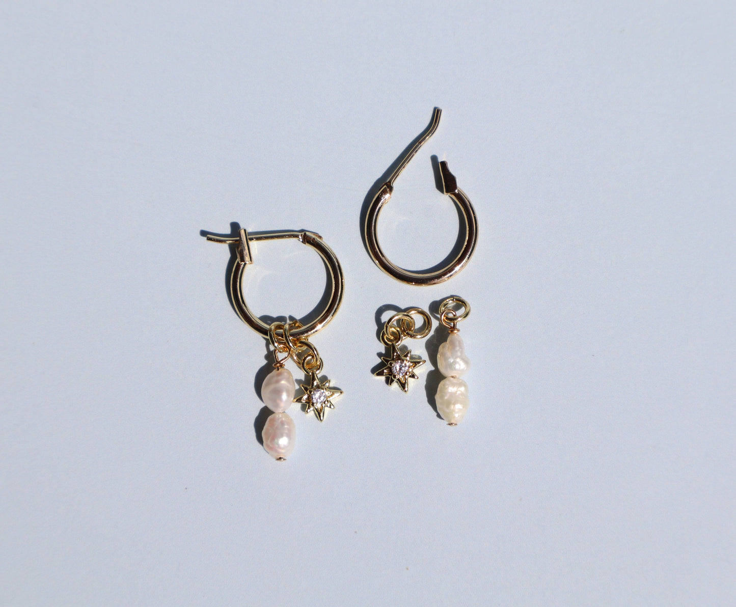 14k Gold Fill Charm Hoop Earrings - Pearl and Sunburst