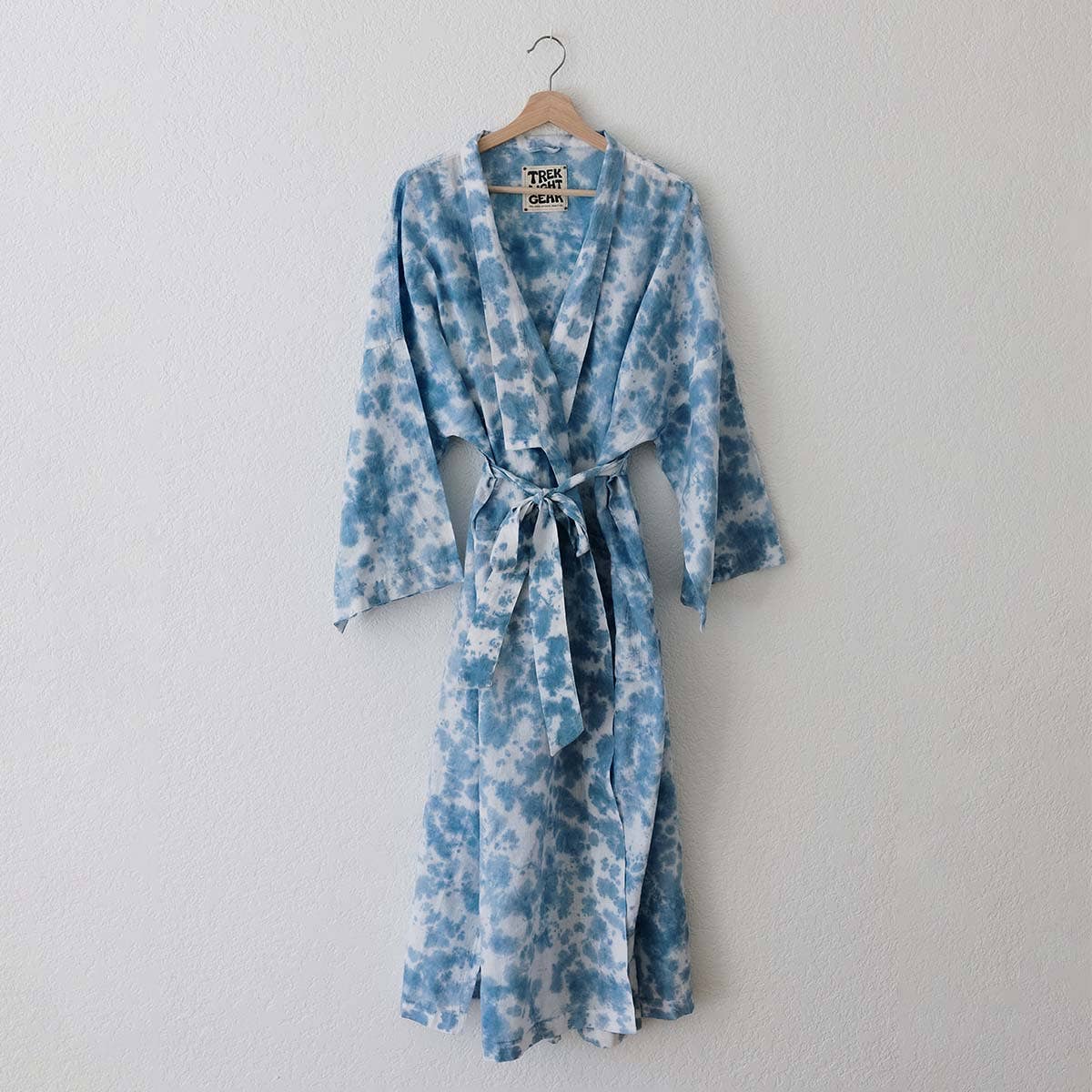 Handwoven Cotton Kimono-Style Robe - Sky Dye in Light Blue & White