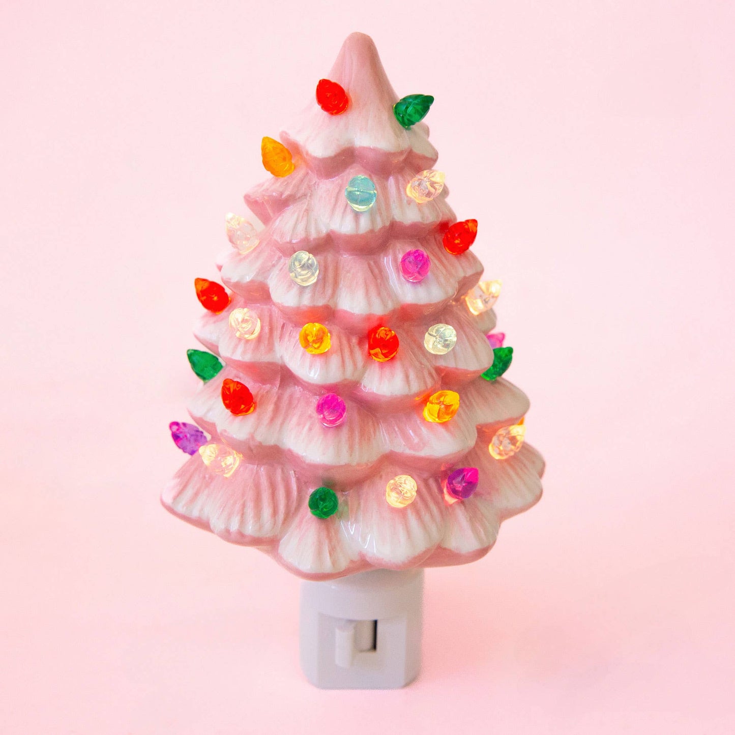 Vintage Ceramic Christmas Tree Night Light | Retro Pink