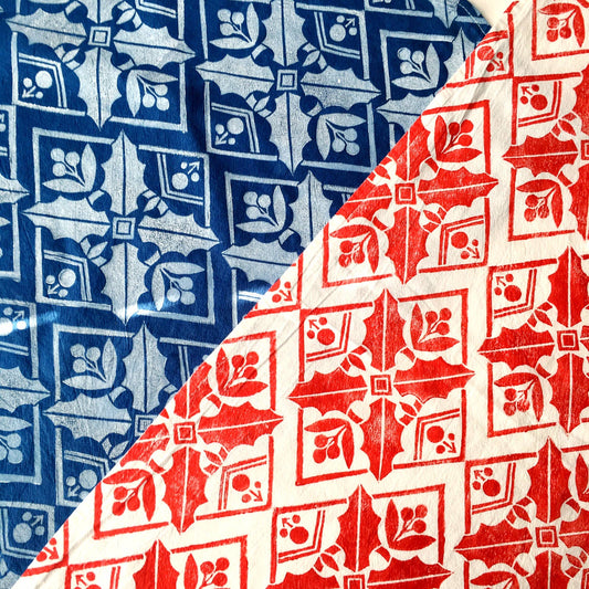 "Holly Diamonds" Hand Block Printed Tea Towel - Blue