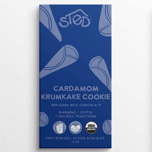 Mini Cardamom Krumkake Cookie 50% Dark Organic Chocolate Bar